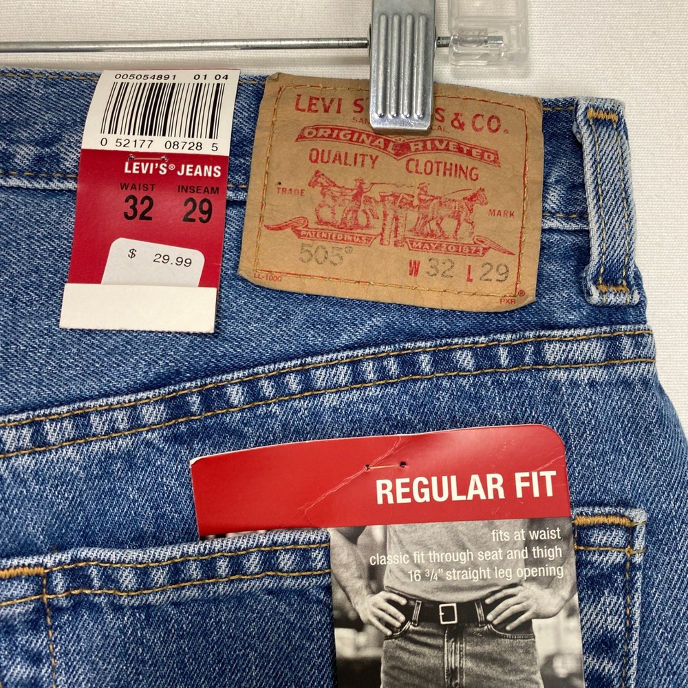 VTG NWT Y2K Levi's 505 Regular Fit Mens 32x29 Blue Denim Straight Leg Jeans